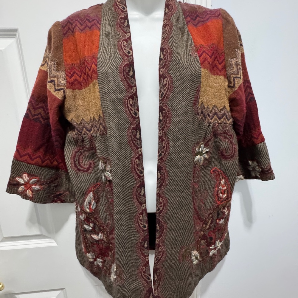 Soft Surroundings Patchwork Cardigan Wool Jacket … - image 3